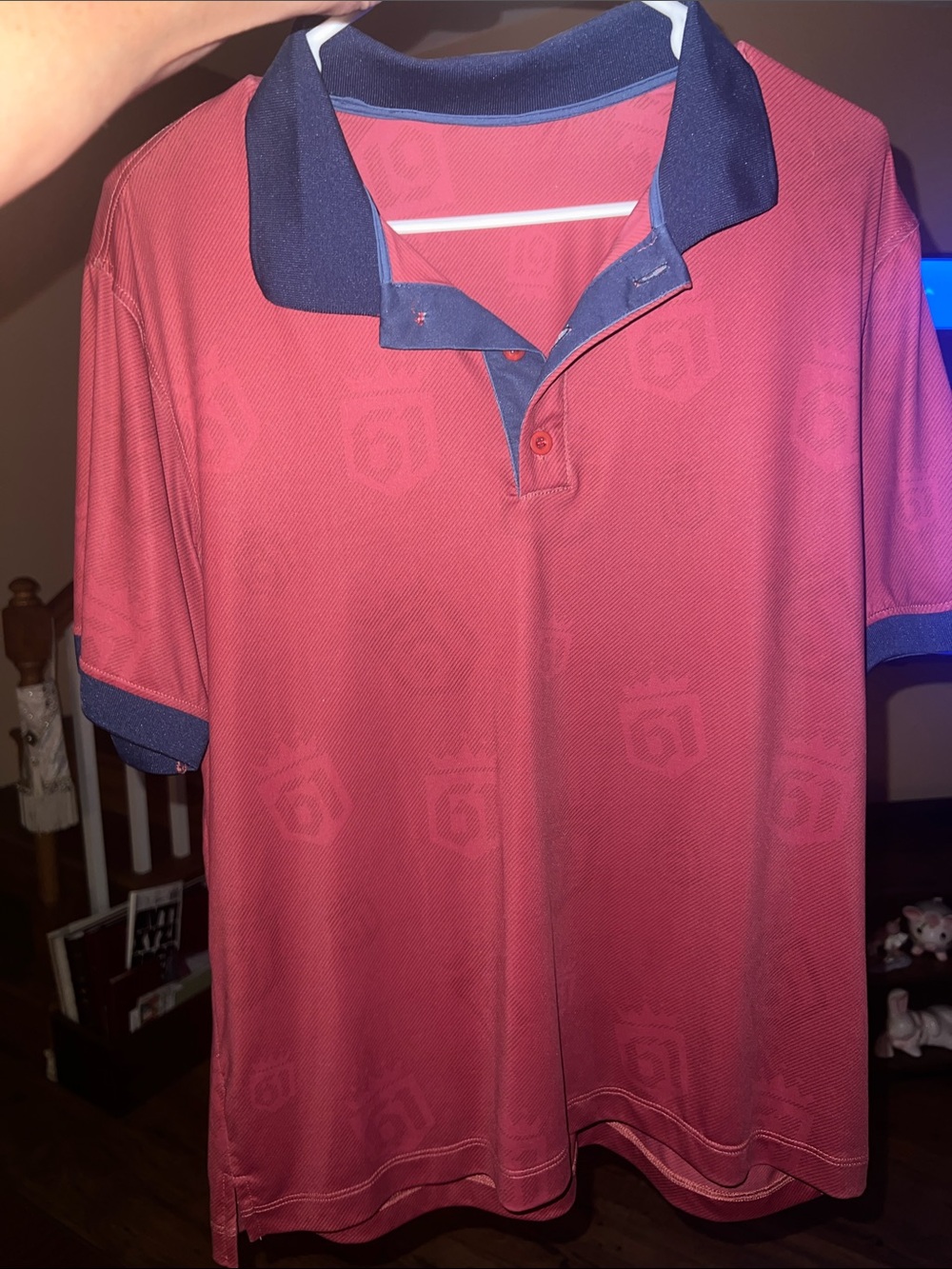 Designer Golf Polo Burgundy Navy Crown 61 Jacquard Logo Men’s Shirt